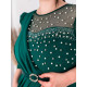Luxusní společenské šaty s perlami a páskem pro moletky - zelené