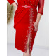 Luxusní společenské šaty s perlami a páskem pro moletky - červené