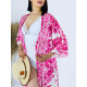 Dámské dlouhé exkluzivní kimono/šaty s knoflíčky - růžové