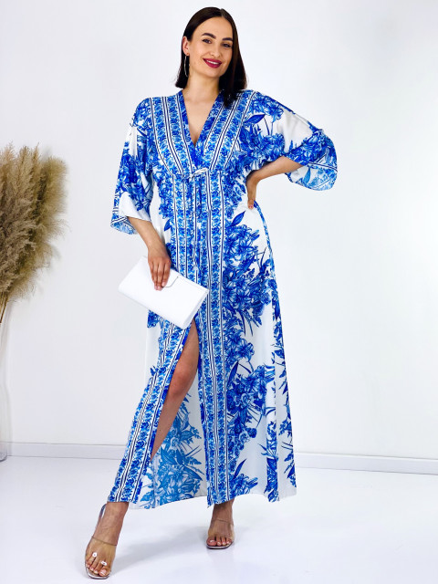 Dámské dlouhé exkluzivní kimono/šaty s knoflíčky - modré