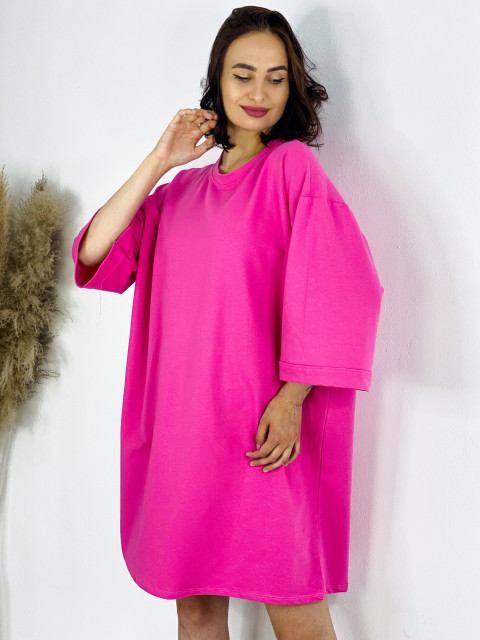 Dámské růžové oversize teplákové šaty s tříčtvrtečním rukávem
