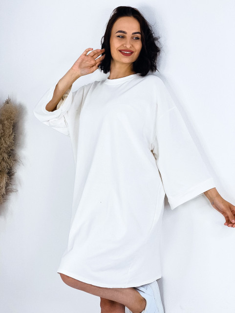 Dámské bílé oversize teplákové šaty s tříčtvrtečním rukávem
