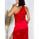 Dámské dlouhé saténové šaty s rozparkem - červené