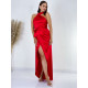 Dámské dlouhé saténové šaty s rozparkem - červené