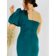 Luxusní dámské zpločenské šaty s balonovým rukávem a kamínky - zelené
