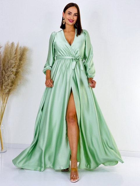 Dámské dlouhé společenské šaty s dlouhým rukávem Vanes - světle zelené