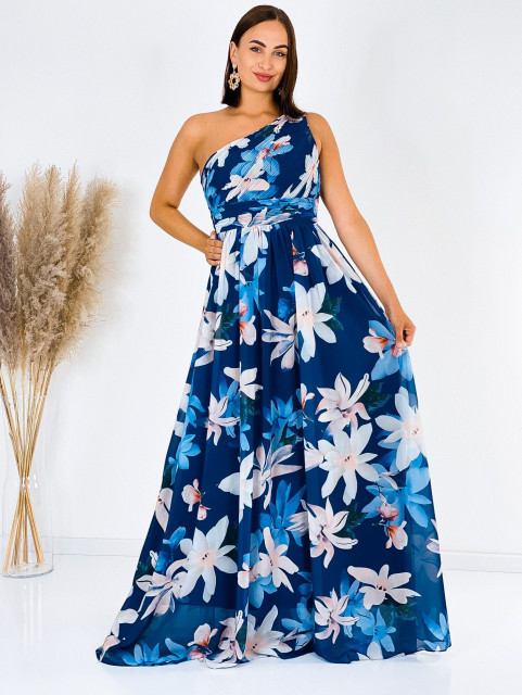 Dámské dlouhé květované společenské šaty Amal - modré