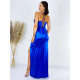 Exkluzivní modré saténové společenské šaty s rozparkem PERLA