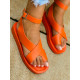Dámské letní sandály na platformě se zapínáním kolem kotníku - oranžové