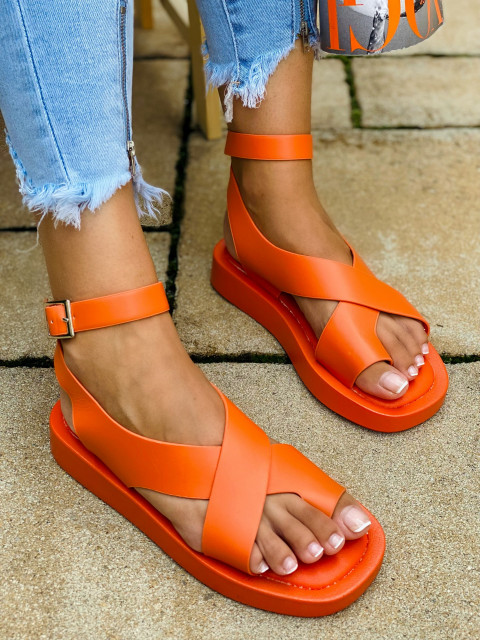 Dámské letní sandály na platformě se zapínáním kolem kotníku - oranžové