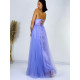 Exkluzivní dlouhé dámské společenské šaty s tylovou sukní - fialové