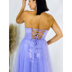 Exkluzivní dlouhé dámské společenské šaty s tylovou sukní - fialové