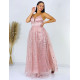 Exkluzivní dámské dlouhé třpytivé společenské šaty - růžové
