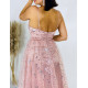 Exkluzivní dámské dlouhé třpytivé společenské šaty - růžové
