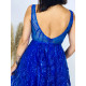 Dámské krátké společenské šaty s flitry - modré