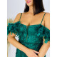 Dlouhé dámské společenské šaty s flitry a ozdobnými pírky - zelené