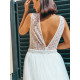 Exkluzivní dlouhé dámské společenské šaty s odnímatelnou tylovou sukní - bílé BB