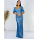 Dámské dlouhé společenské šaty s flitry a rukávy pro moletky ELISA - modré