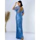 Dámské dlouhé společenské šaty s flitry a rukávy pro moletky ELISA - modré