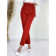Dámské červené elegantní kalhoty s vysokým pasem a páskem LIA