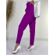 Dámské fialové elegantní kalhoty s vysokým pasem a páskem LIA