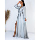 Dámské dlouhé společenské šaty s dlouhým rukávem Vanes - stříbrné