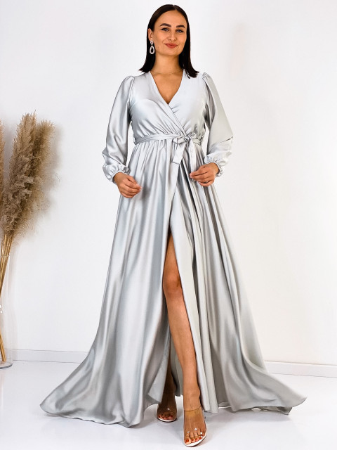 Dámské dlouhé společenské šaty s dlouhým rukávem Vanes - stříbrné
