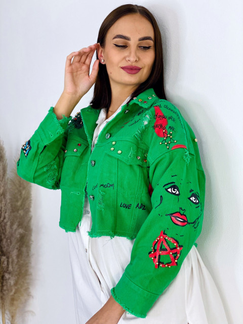 Exkluzivní zelená džínová bunda s vybíjením GUELA