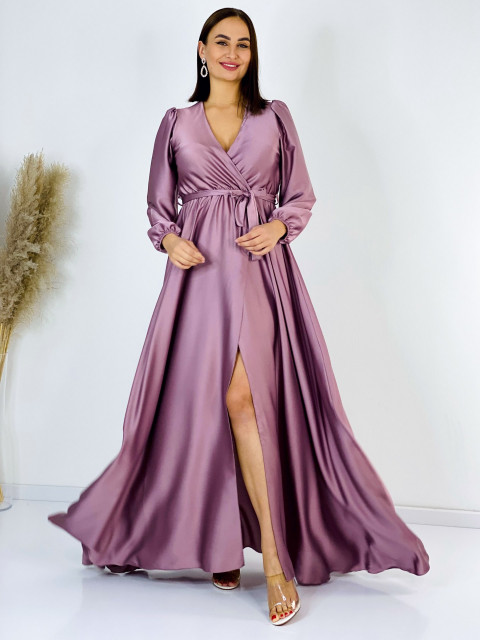 Dámské dlouhé společenské šaty s dlouhým rukávem Vanes - fialovo-růžové