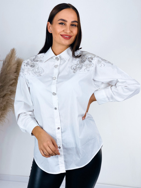 Dámská oversize bílá košile s korálky