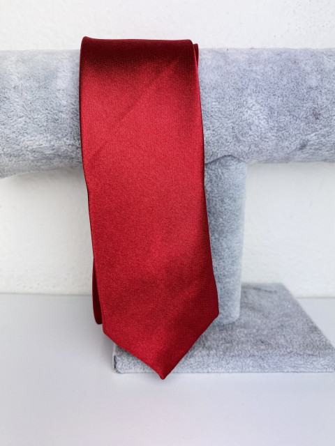 Pánská lesklá bordó saténová úzká kravata