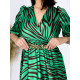Dámské saténové midi společenské šaty s páskem - zelené