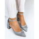 Dámské stříbrné třpytivé sandály s kamínky