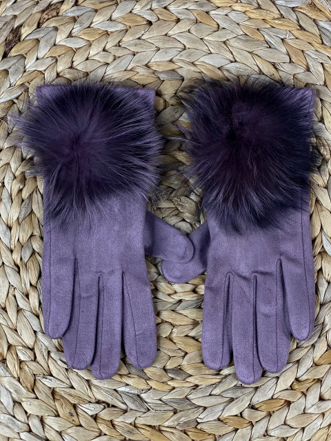Dámské fialové rukavice s pravou kožešinou