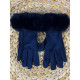 Dámské modré rukavice s mohutnou kožešinou