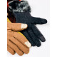 Dámské třpytivé rukavice s kožešinou - černé