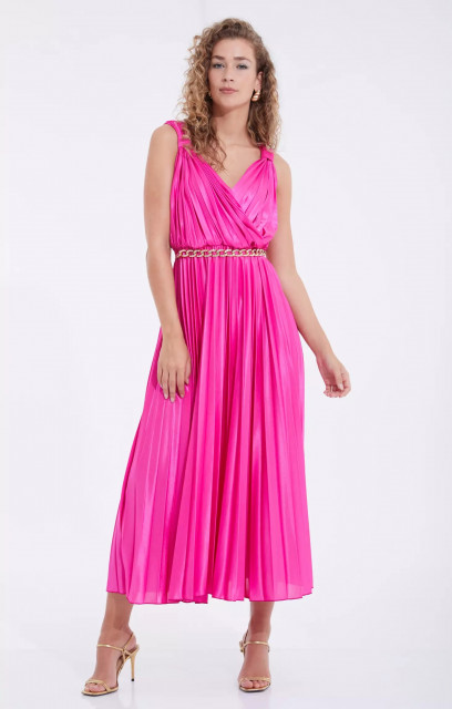 Dámské růžové plisované šaty s páskem