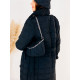 Dámská černá prošívaná zimní bunda s páskem + klobouk + kabelka