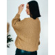 Dámský pletený oversize svetr se širokými rukávy - hnědý