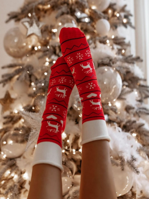 Vánoční extra silné ponožky - červené