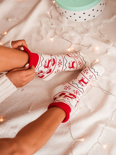 Vánoční extra silné ponožky - krémové