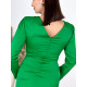 Dámské saténové šaty s nabíráním a ozdobným řetězem - zelené