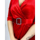 Dámské krátké červené sametové šaty s páskem