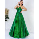 Dámské dlouhé luxusní třpytivé společenské šaty s vázačkou - zelené