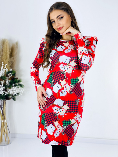 Dámské vánoční elastické šaty s volánovými rukávy