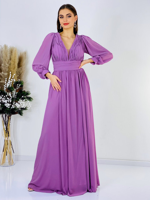 Dámské dlouhé světlé fialové společenské šaty Athena i pro moletky