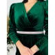 Dámské zelené sametové společenské šaty s páskem pro moletky