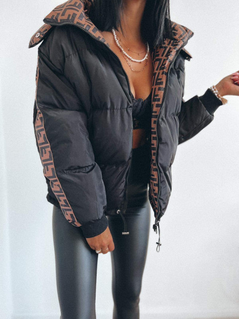Dámská černá krátká oboustranná zimní bunda s kapucí FENDILA