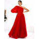 Dámské dlouhé červené společenské šaty se skládanou velkou sukní