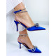 Exkluzivní dámské sandály s ozdobnými kamínky a mašlí - modré